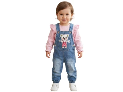 Toptan MONAROSETTA Ayıcık Nakışlı Kız Bebe Salopet Takım - Toptan Çocuk Giyim Beniz Kids