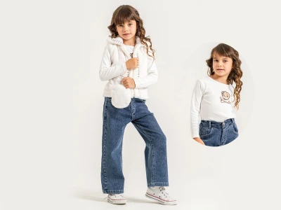 Toptan PAMPAL KİDS Ayıcık Nakışlı Peluş Yelekli Çantalı Üçlü Kız Takım - Toptan Çocuk Giyim Beniz Kids