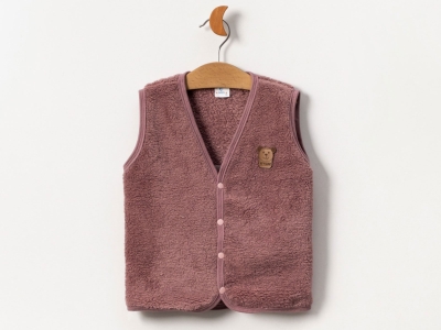 Toptan AYYILDIZ BEBE Ayıcık Nakışlı Unisex Peluş Bebe Yelek MÜRDÜM - Beniz Bebe