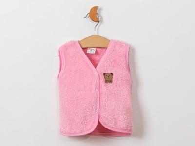 Toptan AYYILDIZ BEBE Ayıcık Nakışlı Unisex Peluş Bebe Yelek Pink - Beniz Bebe
