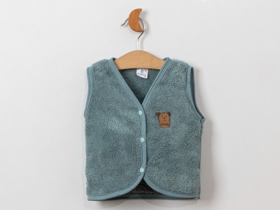 Toptan AYYILDIZ BEBE Ayıcık Nakışlı Unisex Peluş Bebe Yelek Green - Beniz Bebe