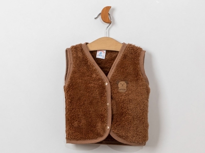Toptan AYYILDIZ BEBE Ayıcık Nakışlı Unisex Peluş Bebe Yelek Brown - Beniz Bebe