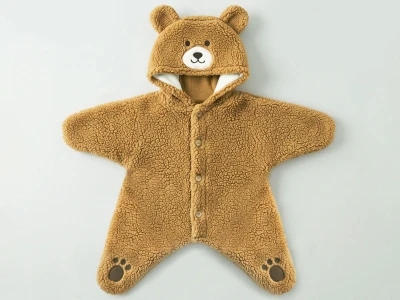 Toptan CAYZEN Ayıcık Nakışlı Welsoft Peluş Bebek Uyku Tulum - Toptan Çocuk Giyim Beniz Kids