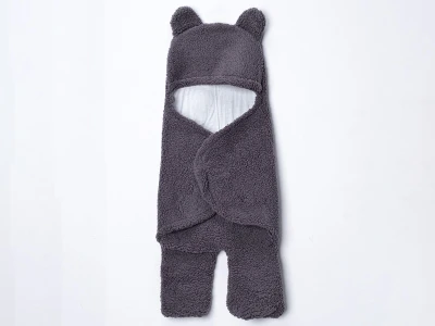 Toptan DENİTO Ayıcık Şapkalı Kuzu Unisex Bebe Kundak  Smoked - Beniz Bebe