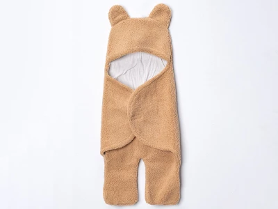 Toptan DENİTO Ayıcık Şapkalı Kuzu Unisex Bebe Kundak  Brown - Beniz Bebe