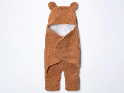 Toptan DENİTO Ayıcık Şapkalı Kuzu Unisex Bebe Kundak  Dark Coffee - Beniz Bebe