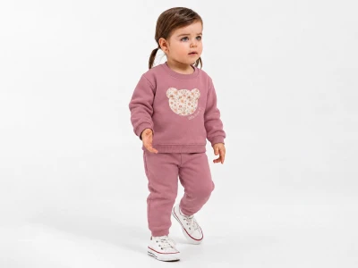 Toptan ÇITIR KİDS Ayıcık nakışlı Şardonlu 3 İp Kız Bebek Takım - Toptan Çocuk Giyim Beniz Kids