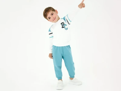 Toptan BICIR KİDS BC Baskılı Çizgili Erkek Takım  MAVİ - Beniz Bebe