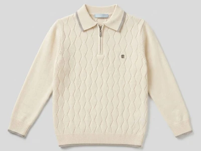 Toptan METEX Baklava Desenli Fermuarlı Triko Erkek Sweat  Cream - Beniz Bebe