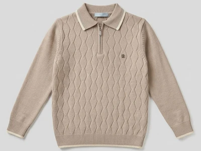 Toptan METEX Baklava Desenli Fermuarlı Triko Erkek Sweat  - Toptan Çocuk Giyim Beniz Kids