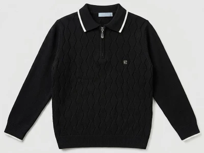 Toptan METEX Baklava Desenli Fermuarlı Triko Erkek Sweat  Black - Beniz Bebe