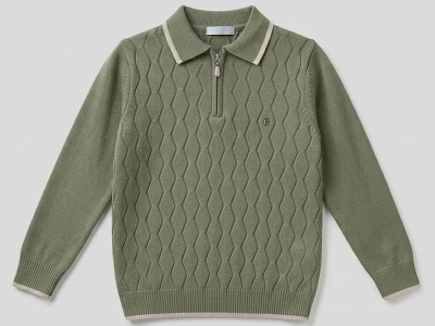 Toptan METEX Baklava Desenli Fermuarlı Triko Erkek Sweat  Green - Beniz Bebe