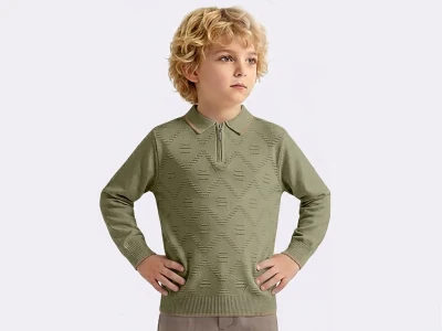 Toptan METEX Baklava Desenli Fermuarlı Yakalı Triko Erkek Sweat  HAKİ - Beniz Bebe