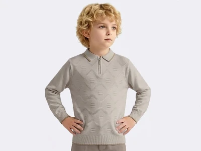 Toptan METEX Baklava Desenli Fermuarlı Yakalı Triko Erkek Sweat  - Toptan Çocuk Giyim Beniz Kids