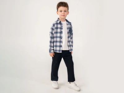 Toptan LESSOTTO Baklava Desenli Gömlekli Cepli Erkek Üçlü Takım  - Toptan Çocuk Giyim Beniz Kids
