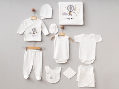 Balon Desenli Erkek Bebe 10lü Hastane Çıkışı Set