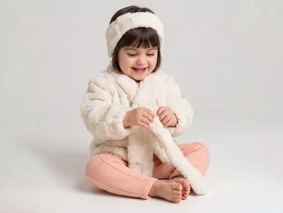 Toptan ELCİ BABY Bandana Detay 3'lü Kız Takım PUDRA - Beniz Bebe