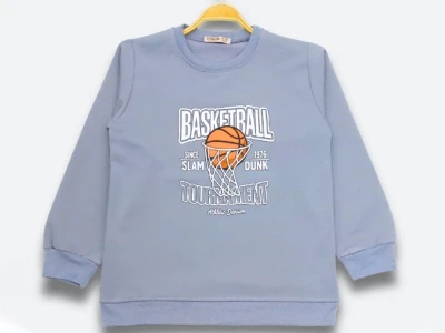 Toptan DIGIDIK KİDS Basketball Baskılı 2 İp Erkek Sweat  GRİ - Beniz Bebe