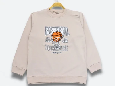 Toptan DIGIDIK KİDS Basketball Baskılı 2 İp Erkek Sweat  BEJ - Beniz Bebe