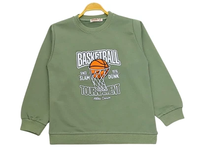 Toptan DIGIDIK KİDS Basketball Baskılı 2 İp Erkek Sweat  YEŞİL - Beniz Bebe