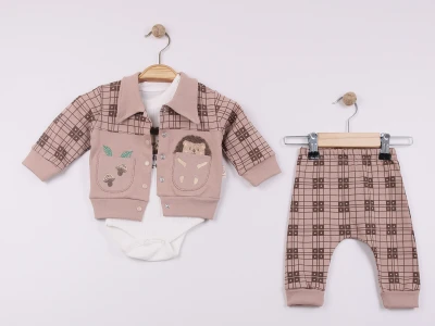 Baskılı Erkek Bebe Üçlü Takım 