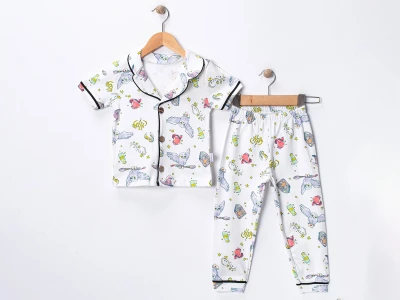 Baykuş Desenli Yakalı Düğmeli Kız Pijama Takım