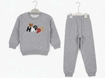 Toptan CMK Be Happy Nakışlı 3 İp Şardonlu Erkek Takım  - Toptan Çocuk Giyim Beniz Kids