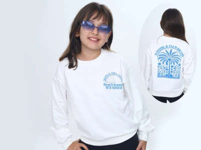 Toptan VIZVIZ Beach Bound Baskılı 2 İp Kız Sweat  - Toptan Çocuk Giyim Beniz Kids