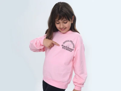 Toptan VIZVIZ Beach Bound Baskılı 2 İp Kız Sweat  AÇIKPEMBE - Beniz Bebe