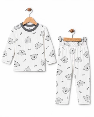 Toptan SÜPERMİNİ Bear Baskılı Erkek Çocuk Pijama Takımı - Toptan Çocuk Giyim Beniz Kids