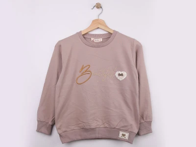 Toptan STAR FİLE Beautiful Nakışlı Fiyonklu Kız Sweat  - Toptan Çocuk Giyim Beniz Kids