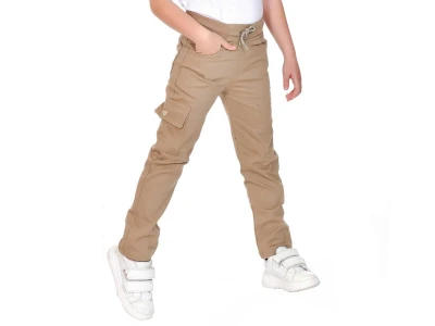Bej Renk Düz Paça Komando Cepli Unisex Kompakt Okul Tek Alt 