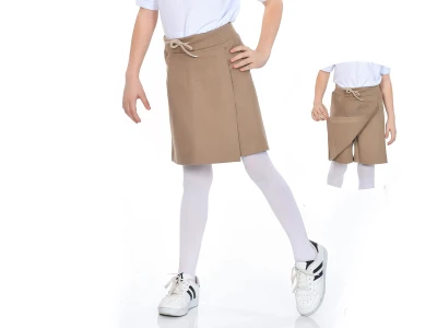 Bej Renk Keten Okul Şort Etek