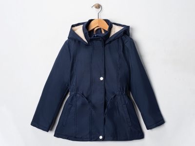 Toptan CARİNO Beli Lastikli Kız Mont Navy blue - Beniz Bebe
