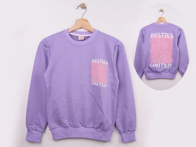 Toptan WENGE KİDS Besties Baskılı Kız Sweat   - Toptan Çocuk Giyim Beniz Kids