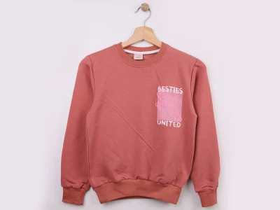 Toptan WENGE KİDS Besties Baskılı Kız Sweat   Rose - Beniz Bebe