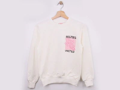 Toptan WENGE KİDS Besties Baskılı Kız Sweat   White - Beniz Bebe