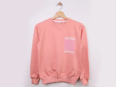 Toptan WENGE KİDS Besties Baskılı Kız Sweat   Pink - Beniz Bebe