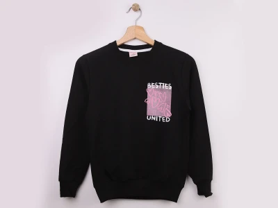 Toptan WENGE KİDS Besties Baskılı Kız Sweat   Black - Beniz Bebe