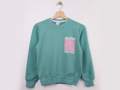 Toptan WENGE KİDS Besties Baskılı Kız Sweat   Eggshell blue - Beniz Bebe