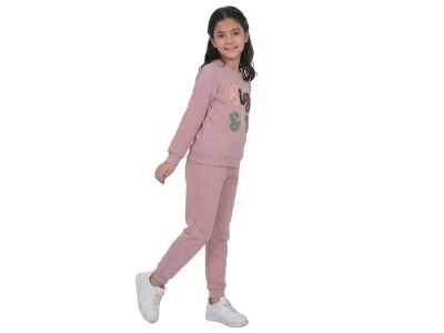 Toptan CMK Big Sis Nakışlı 3 İp Şardonlu Kız Takım  GÜLKURUSU - Beniz Bebe