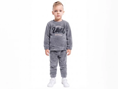 Toptan LİZARD Born To Be Nakışlı Well Soft Peluş Erkek Takım  FÜME - Beniz Bebe