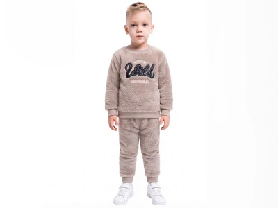 Toptan LİZARD Born To Be Nakışlı Well Soft Peluş Erkek Takım  BEJ - Beniz Bebe
