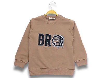 Toptan DIGIDIK KİDS Bro Baskılı 2 İp Erkek Sweat  KAHVERENGİ - Beniz Bebe