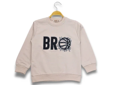 Toptan DIGIDIK KİDS Bro Baskılı 2 İp Erkek Sweat  BEJ - Beniz Bebe