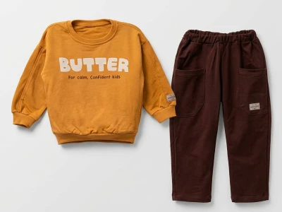 Toptan VOVİDO Butter Baskılı Erkek Takım HARDAL - Beniz Bebe