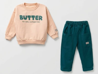Toptan VOVİDO Butter Baskılı Erkek Takım BEJ - Beniz Bebe