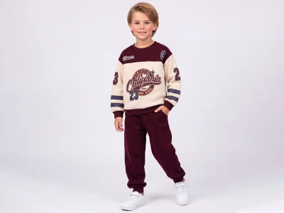 Toptan FEELY KİDS California Baskılı 3 İp Şardonlu Erkek Takım  - Toptan Çocuk Giyim Beniz Kids