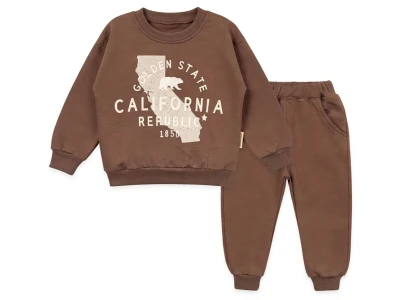 Toptan VOVİDO California Baskılı Erkek Takım KAHVERENGİ - Beniz Bebe