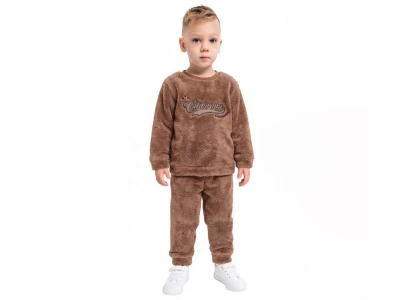 Toptan LİZARD California Nakışlı Well Soft Peluş Erkek Takım  Коричневый - Beniz Bebe